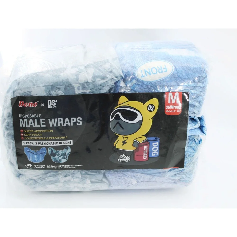 Dono x DS Diary Disposable Male Dog Wraps 36 Count Blue Denim Camo 18-25in